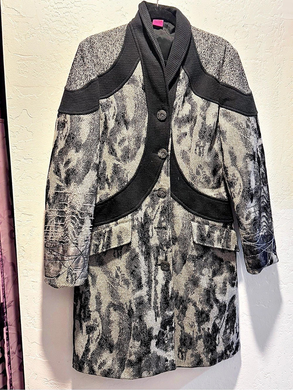 Save the Queen Animal Print Trench Coat in Black & Gray Size Small - Med